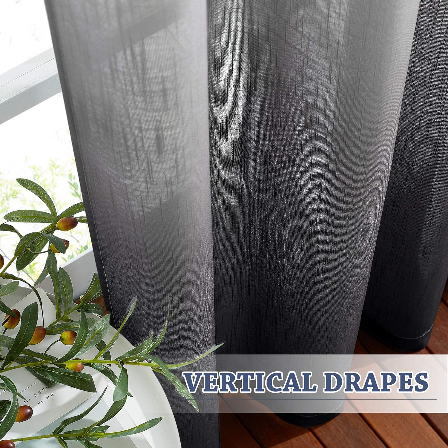 NICETOWN Semi Sheer Curtains 84 inch Length for Living Room, Grommet White & Black Ombre Curtains Linen Blend Privacy Vertical Drapes Window Treatments for Hall/Villa, 100" Wide Total 2 Pieces