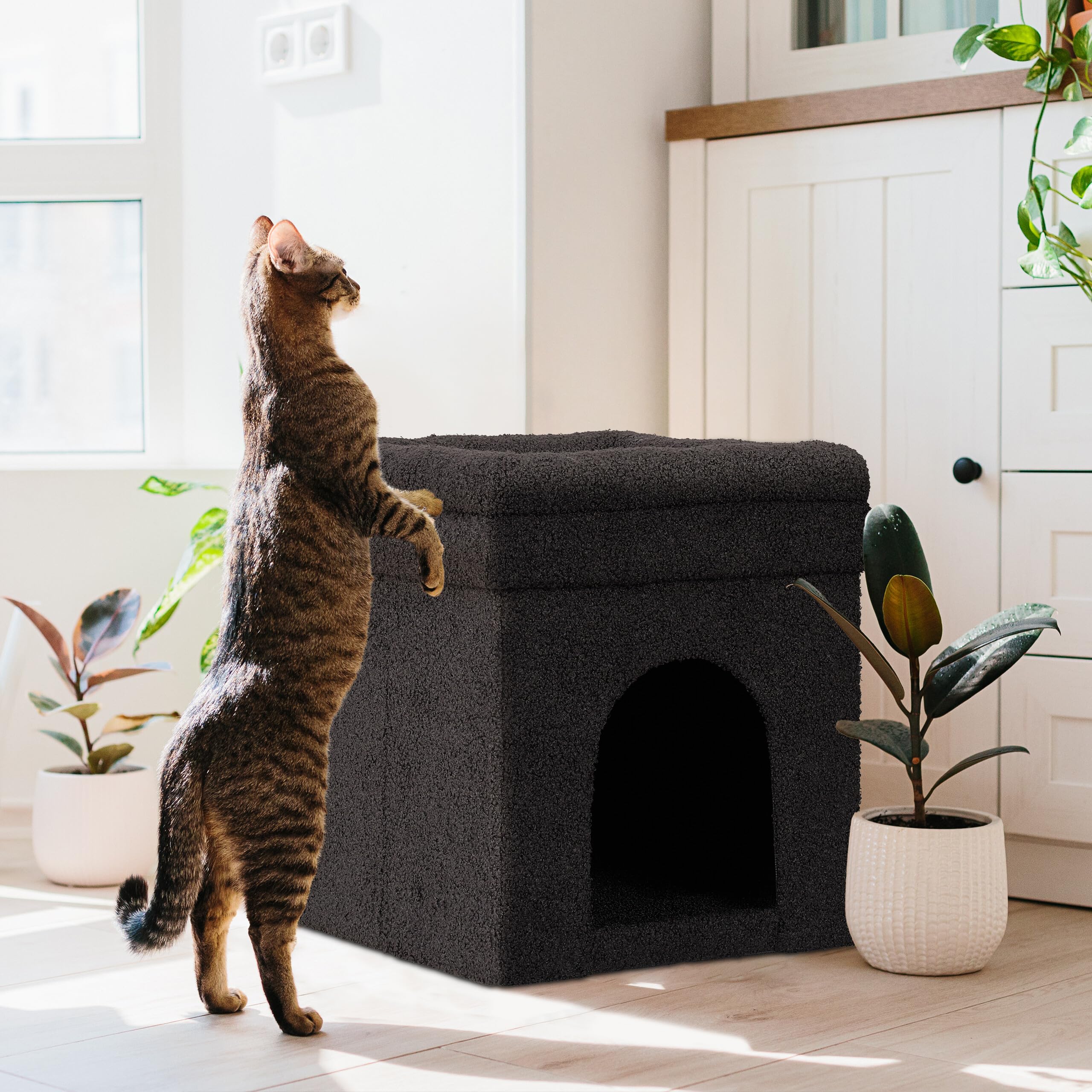 Relaxdays Grotte pour Chat et Chien, Surface d’Assise, Pliable, cachette, H x L x P : 42 x 38 x 38 cm, Noire