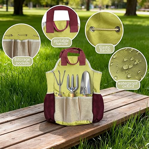Miniatura 5 de Juego de herramientas de jardín, 10 piezas de herramientas manuales de jardinería resistentes con medidor de humedad del suelo y bolsa de