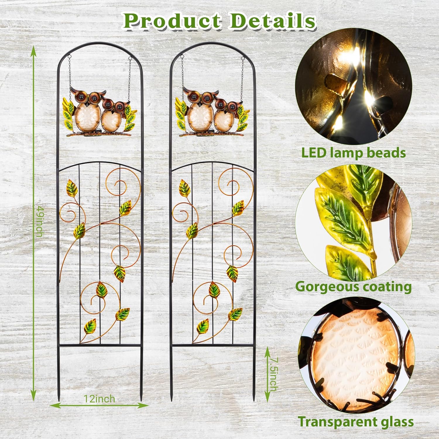 Solar-Powered Iron Plant Trellis with Lights,Voumsil Outdoor Garden Climbing Plant Support, Weatherproof Metal Stake for Vine Roses, Decorative Solar Lighting for Patio, Yard (Metallic Color 2 PCS)