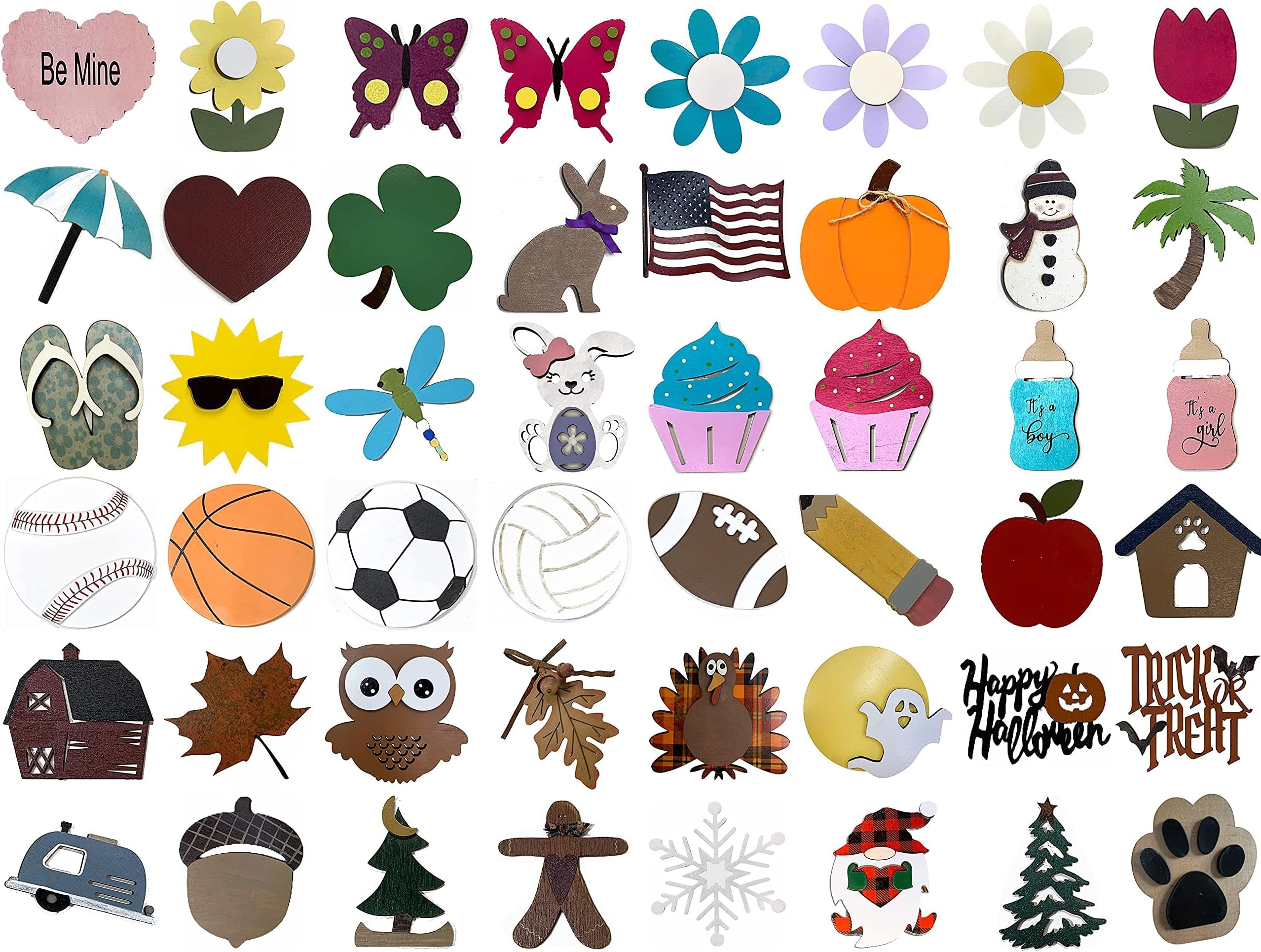ADD ON Pieces for Wooden Hearts Handmade in USA WELCOME Season Changer Sign Metal Discs INTERCHANGEABLE *Heart Bunny Flag Pumpkin Snowman Flower Owl Tree Turkey Leaf Christmas Easter Thanksgiving
