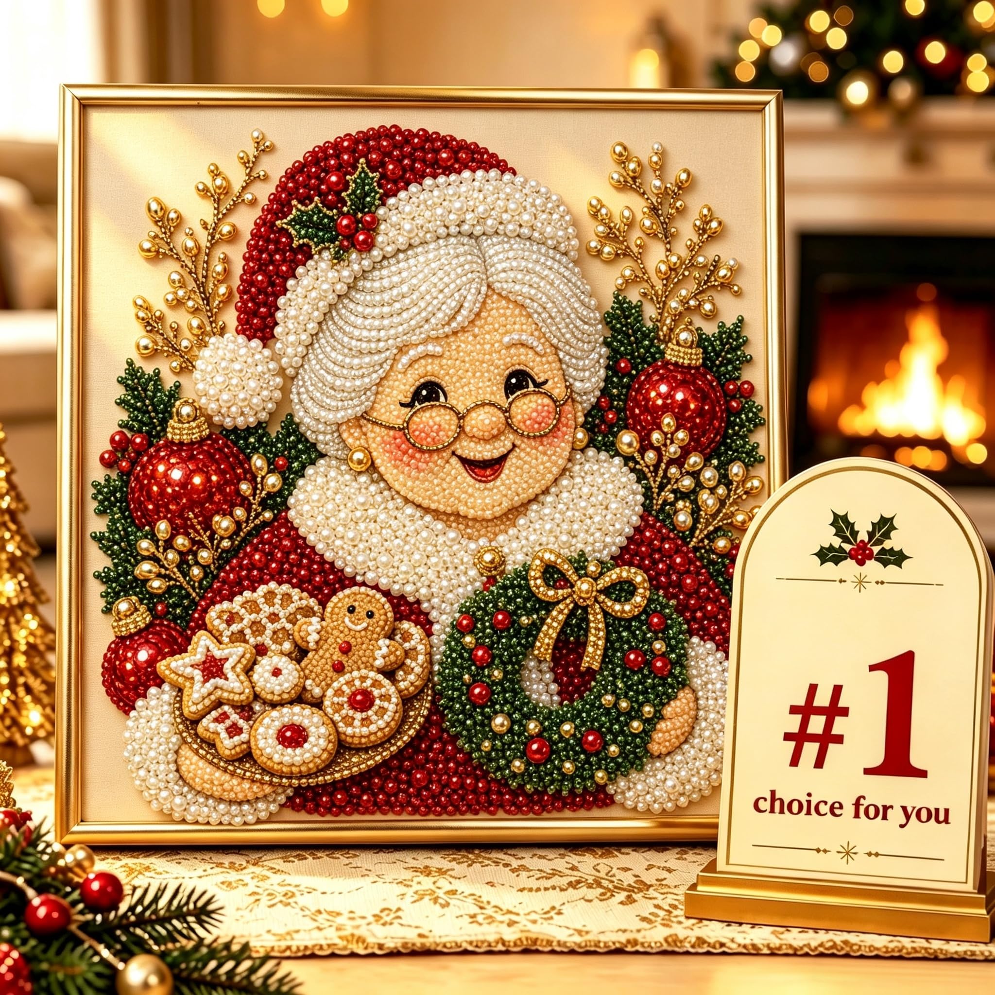 R Diy Christmas Pearl Diamond Painting Art Kit With Frame, Christmas Pearl Beads Art Craft Fo Adults, Gemstone Diamond Dots Fo Home Wall Deco, Relaxing Creative Hobby (R)