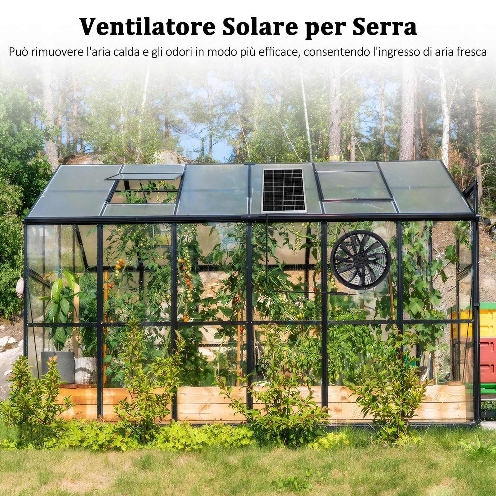Ventilatore Solare da 18W, Resistente alle Intemperie, con Ventola Solare DC per Piccoli Polli, Capannoni, Case di Animali Domestici, Scarico per Finestre