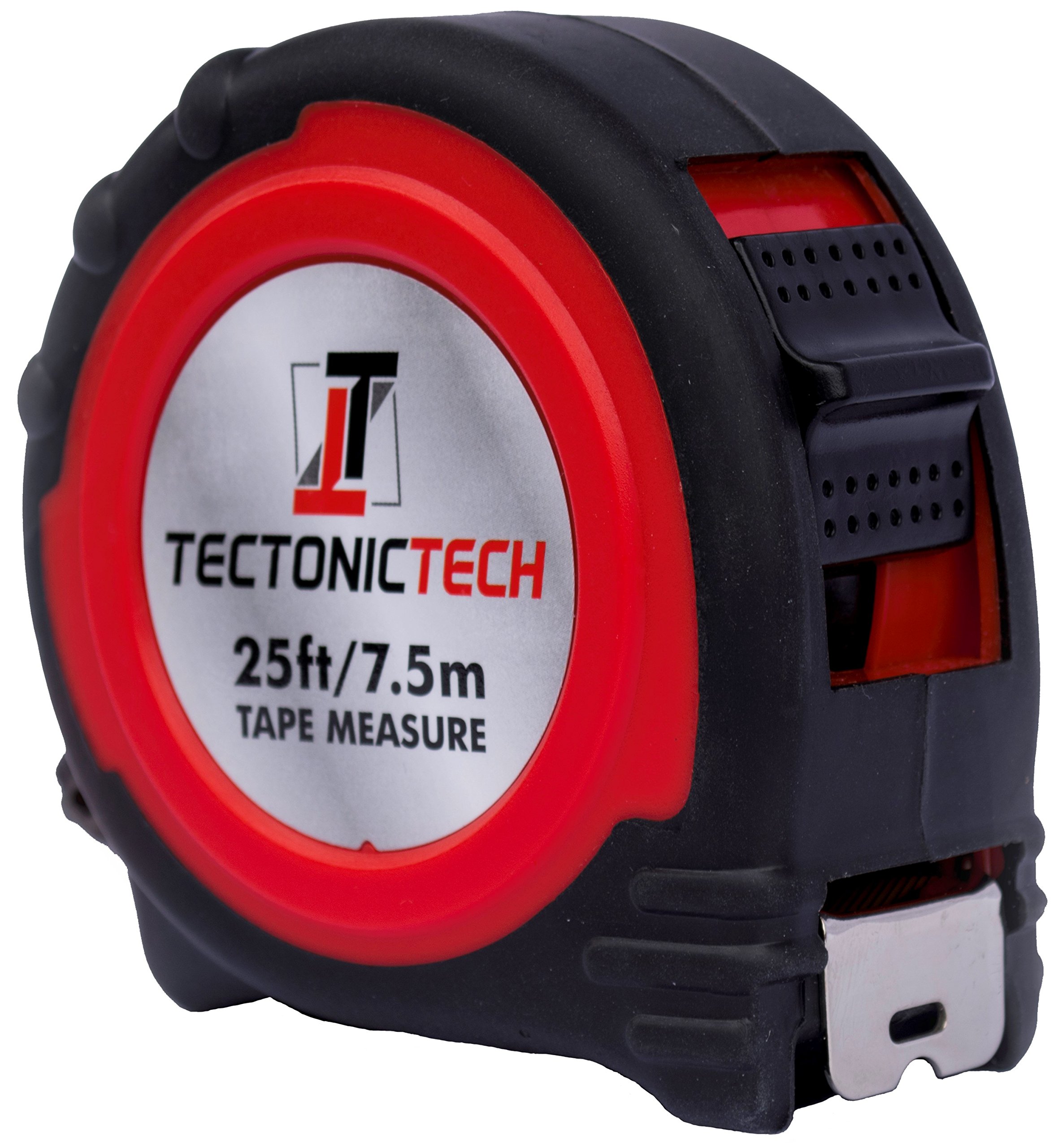 Tectonic Tech Tape Measure- Retractable, Self-Locking & Easy to Read- 25 Feet - 7.5 Meters with Belt Clip and Wrist Strap- Inches and CM