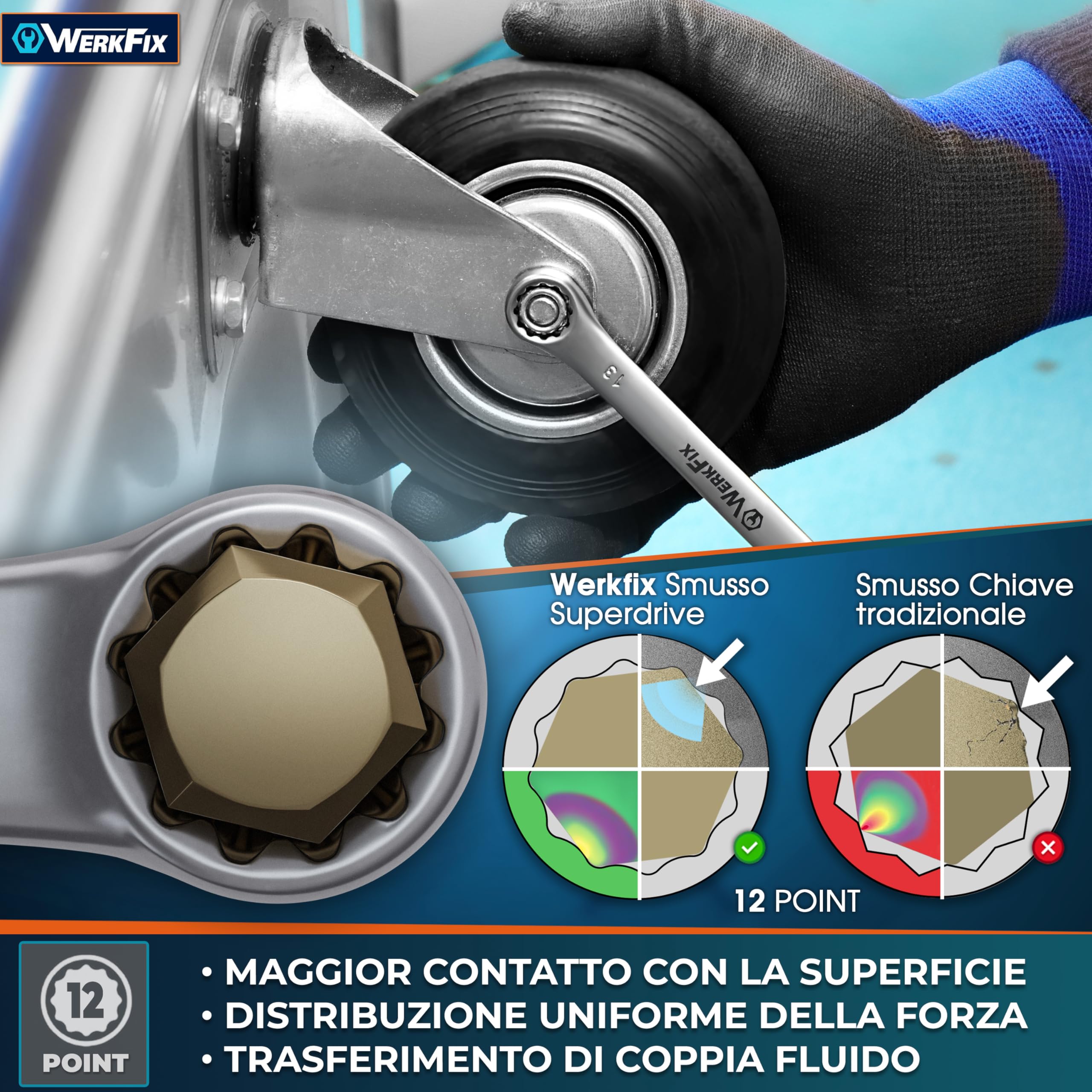 S&R WERKFIX Set Chiavi Inglesi Combinate Anello e Forchetta 12 Pezzi 6-22 mm Chiave Inglese Professionale