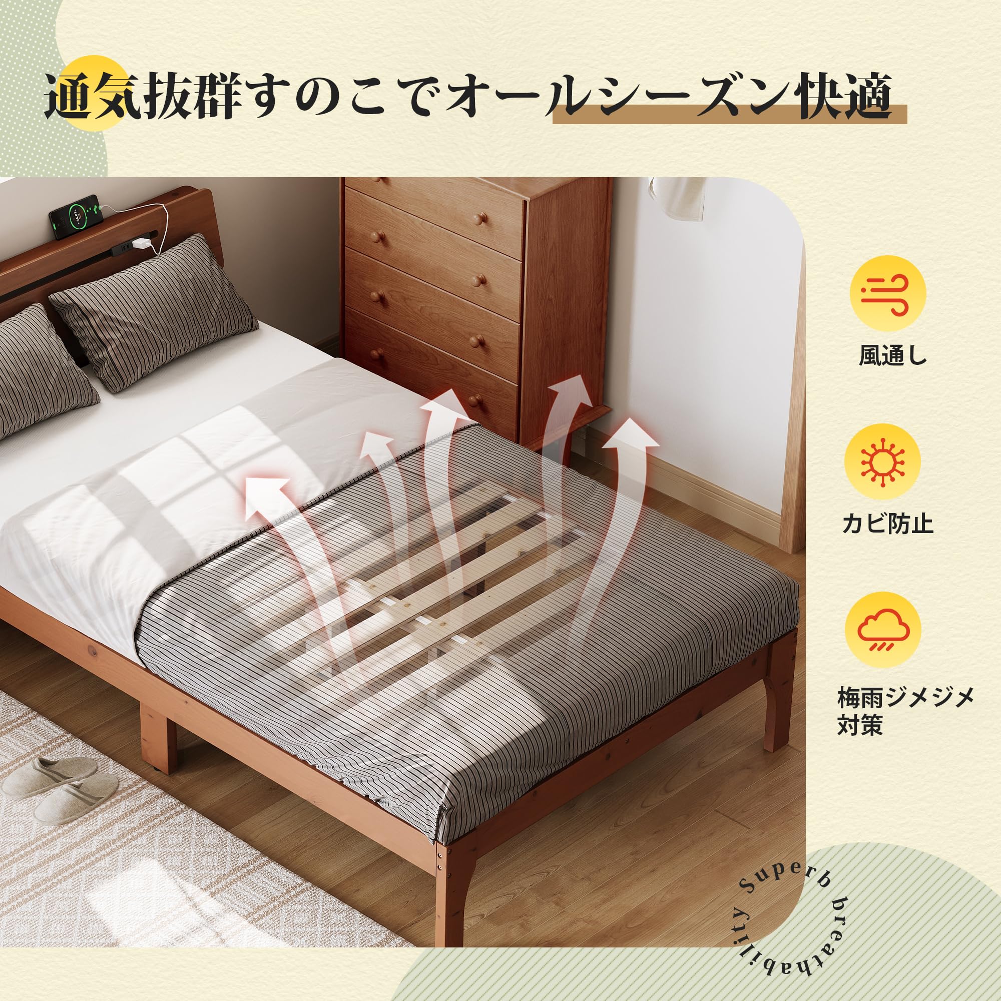 Amazon｜WLIVE ベッド ベッドフレーム セミダブルベッド 宮付き 活動式