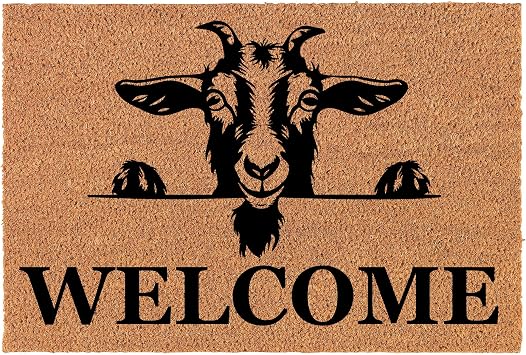 Welcome Doormat Coco Coir Door Mat Gift Welcome Peeking Goat 24" x 16"