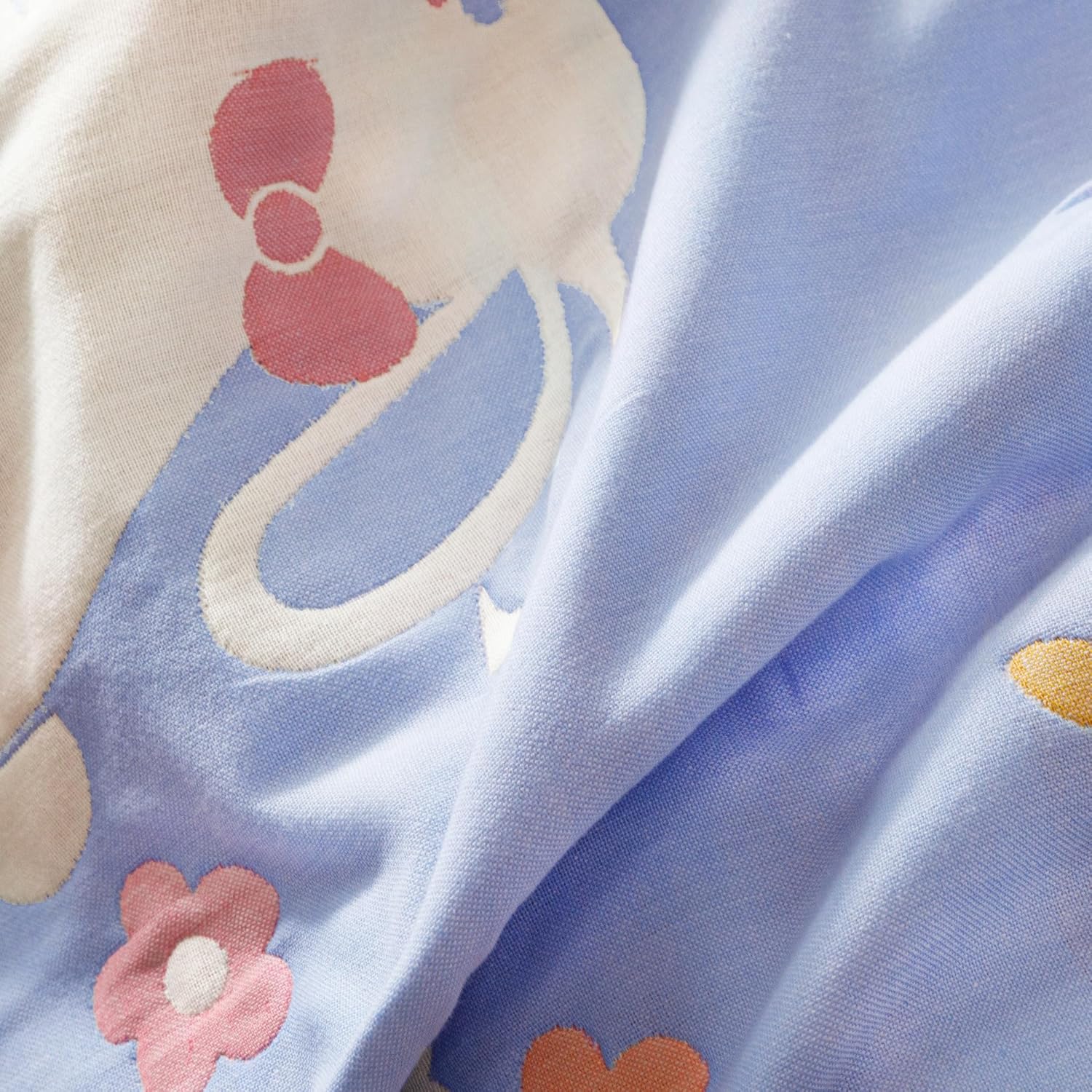 MEJU Rabbit Flower Bunny Blue Muslin Blanket Throw All Season for Kids Boys Girls Bed Sofa Couch,100% Cotton 6 Layer Soft Warm Reversible Throw Blanket Bed Coverlet Decor Full Queen 80 in x 90 in