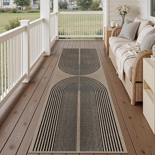 Rugalia Easy Jute Rainbow Outdoor Runner Rug, 2.6x8 Black Nature