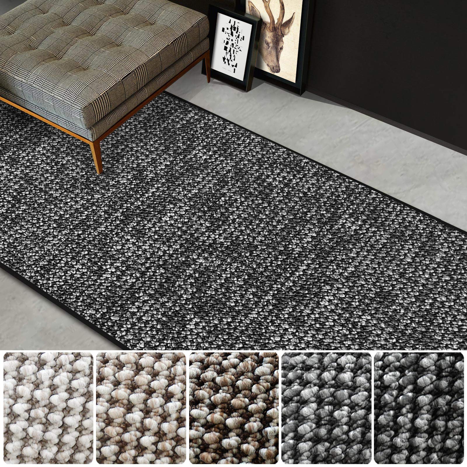 casa pura Tapis de Couloir - Tapis de Passage Doux et Résistant | Tapis pour Cuisine, Salon, entrée | Nombreuses Tailles et Couleurs au Choix | Grandeur (Anthracite 80x350 cm)