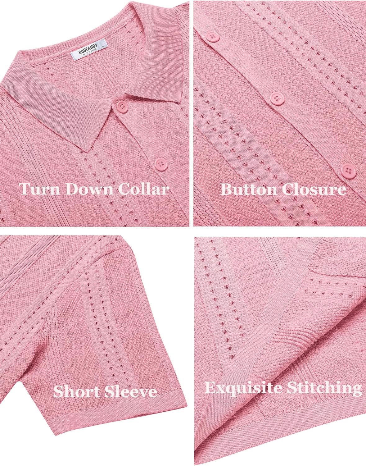 COOFANDY Men's Knit Shirts Short Sleeve Button Down Polo Shirt Fashion Casual Summer Beach Shirts - Image 6