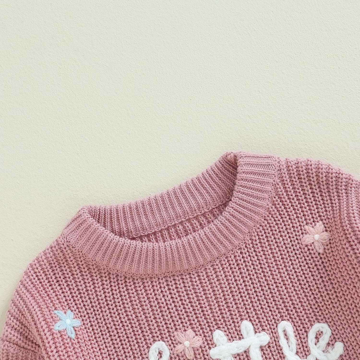 Baby Girl Fall Sweater Floral Letter Embroidery Long Sleeve Round Neck Chunky Knitwear Fall Winter Warm Pullover Top