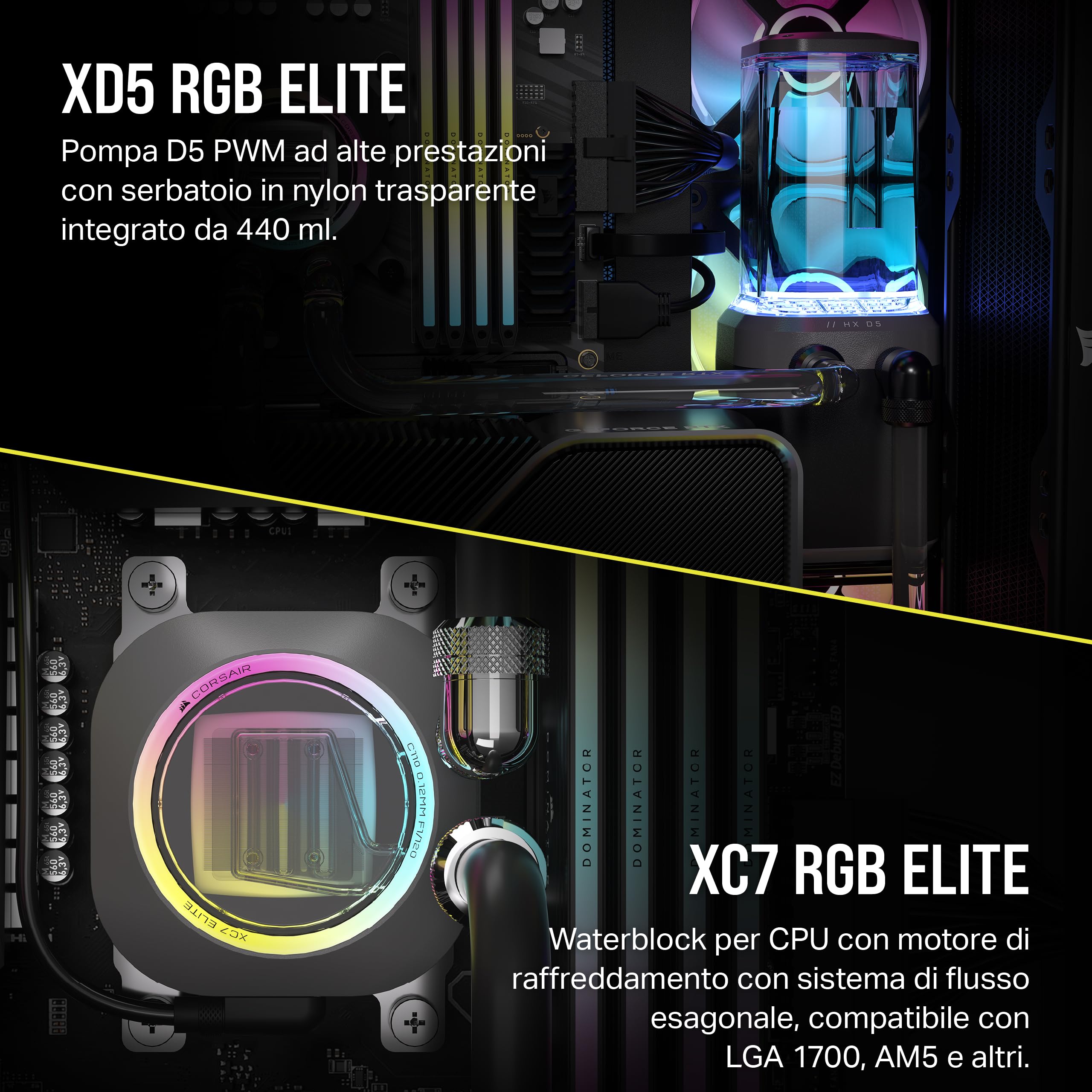 CORSAIR Hydro X Series iCUE LINK XH405i Kit Custom Loop – Waterblock per CPU XC7 ELITE – Pompa Serbatoio XD5 ELITE D5 – Radiatore XR5 da 360 mm – 3 Ventole QX120 RGB – Grigio Acciaio