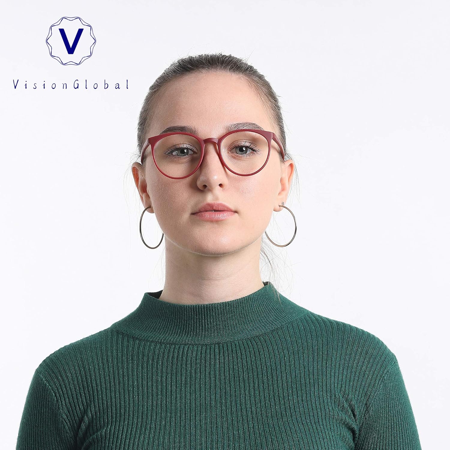 VisionGlobal Blue Light Blocking Glasses for Women/Men, Anti Eyestrain, Computer Reading, TV Glasses, Stylish Oval Frame