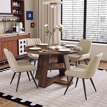 Miereirl Round Dining Table Set for 4, 43.31 Inch Round Kitchen Table and Chairs Set with Storage Shelf, Space Saving Dining Room Table Set, Modern Dining Set for Apartment, Kitchen, Dining Room
