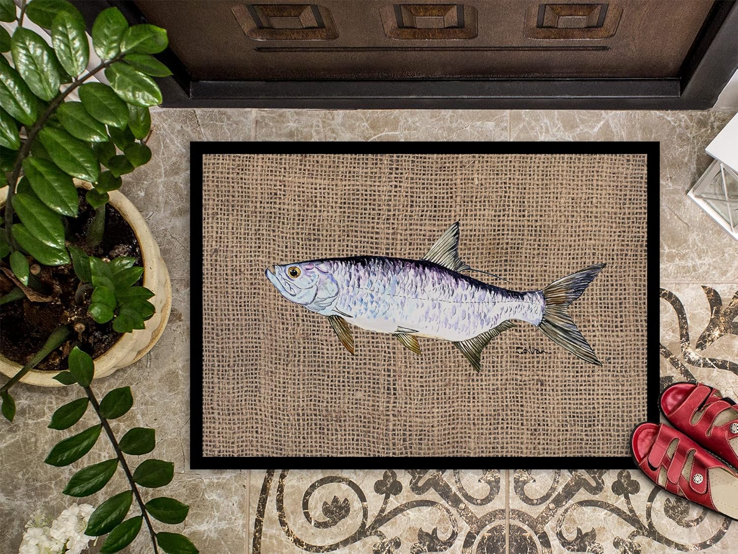 Caroline's Treasures 8774MAT Tarpon Doormat 18x27 Front Door Mat Indoor Outdoor Rugs for Entryway, Non Slip Washable Low Pile, 18H X 27W