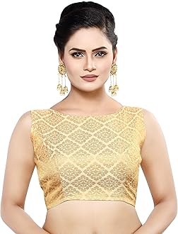 Womens Banaras Brocade Readymade Stitched Sleeveless Saree Blouse