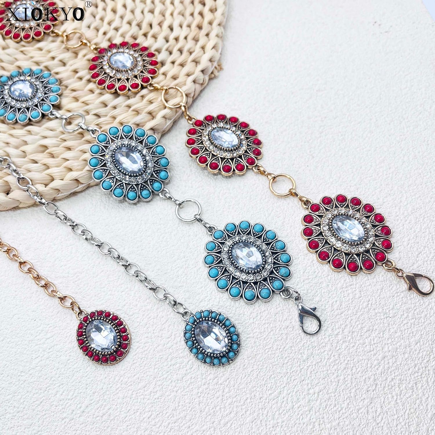 Boho Turquoise Concho Belt Western Bling Rhinestone Chain Belt Cowgirl Sparkly Crystal Waist Chain for Women - Image 8
