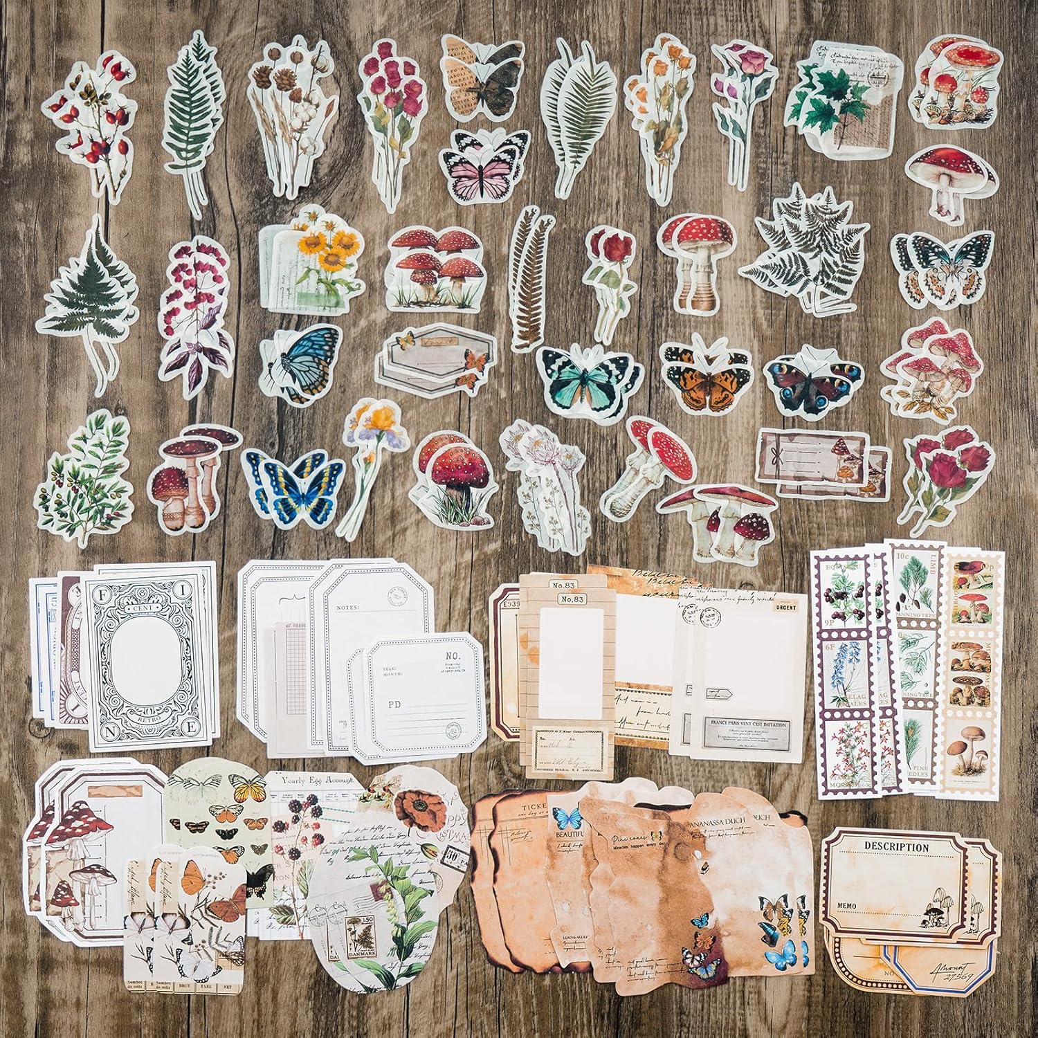 Knaid Vintage Scrapbook Supplies Pack (200 Pieces) for Art Journaling Bullet Junk Journal Planners DIY Paper Stickers Craft Kits Notebook Collage Album Aesthetic Cottagecore Picture Frames (Nature)