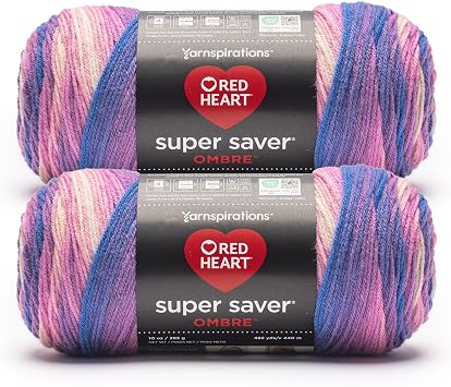 Red Heart Super Saver Ombre Party Yarn - 2 Pack of 283g/10oz - 100% Acrylic - #4 Worsted Medium - 482 Yards - Knitting/Crochet