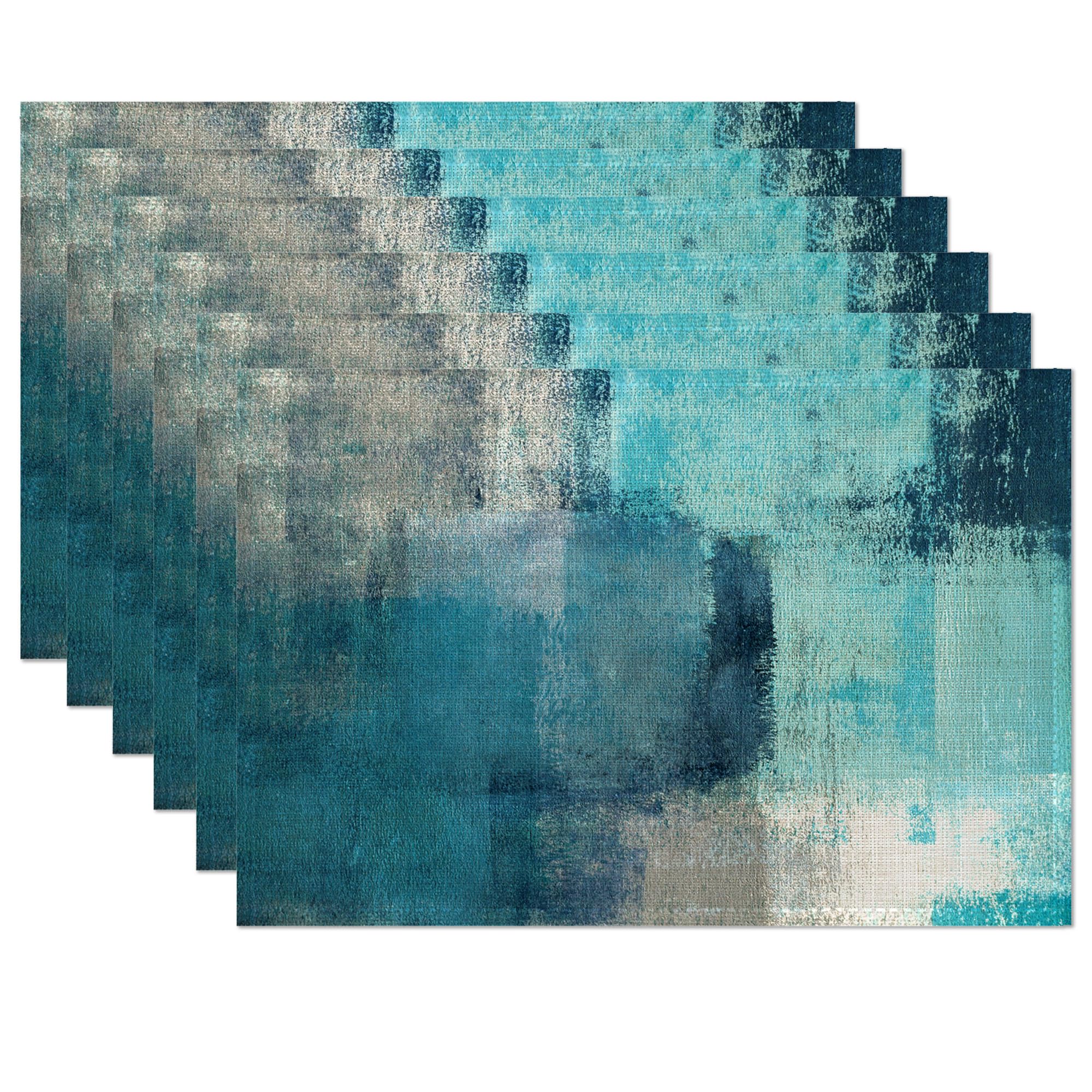 Turquoise Grey Placemats Set of 6,Modern Art Teal Place Mats Heat Resistant Washable Non-Slip Table Mats for Party Kitchen Dining Decor 12x18 Inch