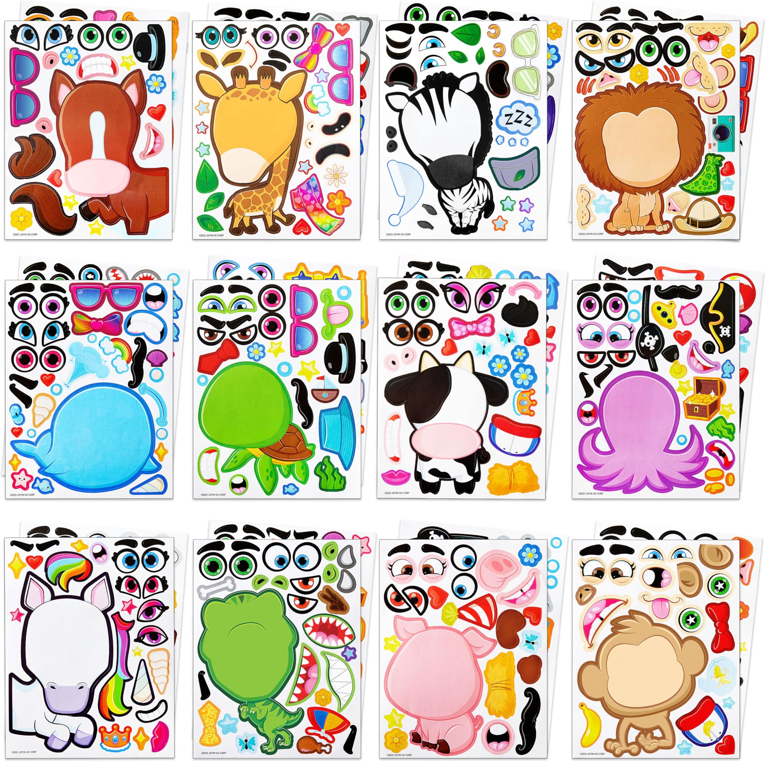 JOYIN 24 Sheets 9"x6" Make a face Stickers for Kids, Make Your Own Stickers with Unicorn, Dinosaur, Sea and Safari Animals, Party Favors Kids Crafts, Goodie Bags Stuffers Classroom Activities