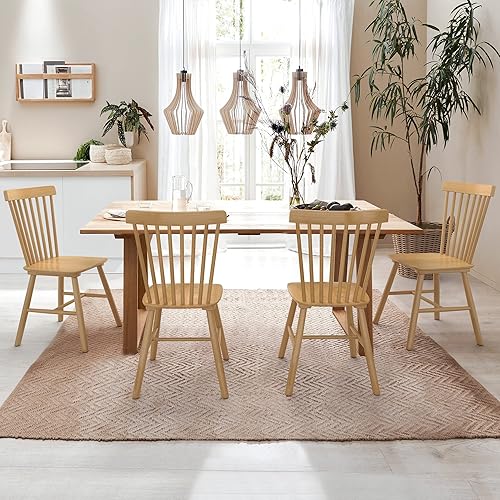 LUE BONA Windsor - Juego de 4 sillas de comedor, silla de comedor de madera con respaldo de husillo, sillas de comedor de madera, sillas de comedor