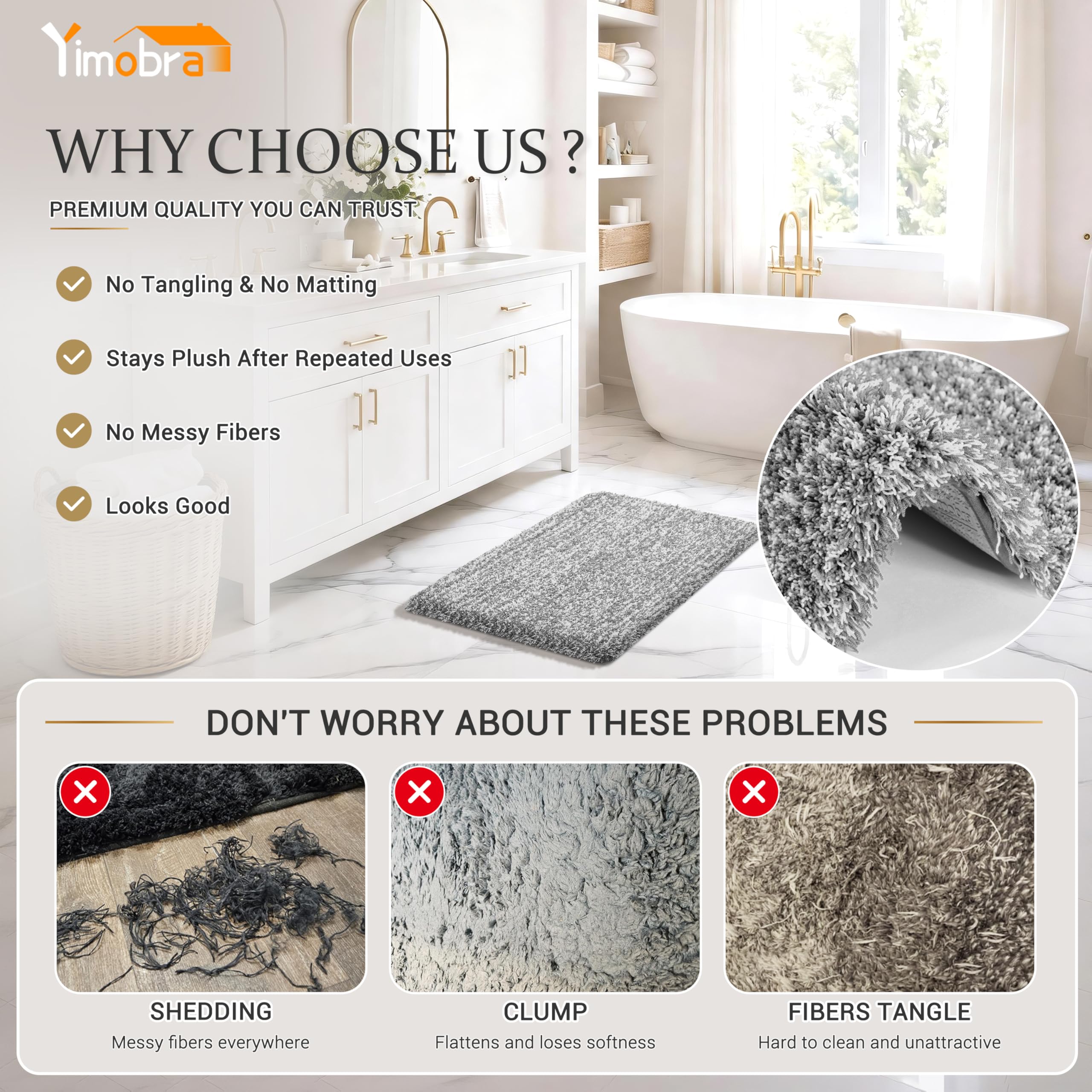 Light Gray and White Non Slip Washable Bathroom Rug D627