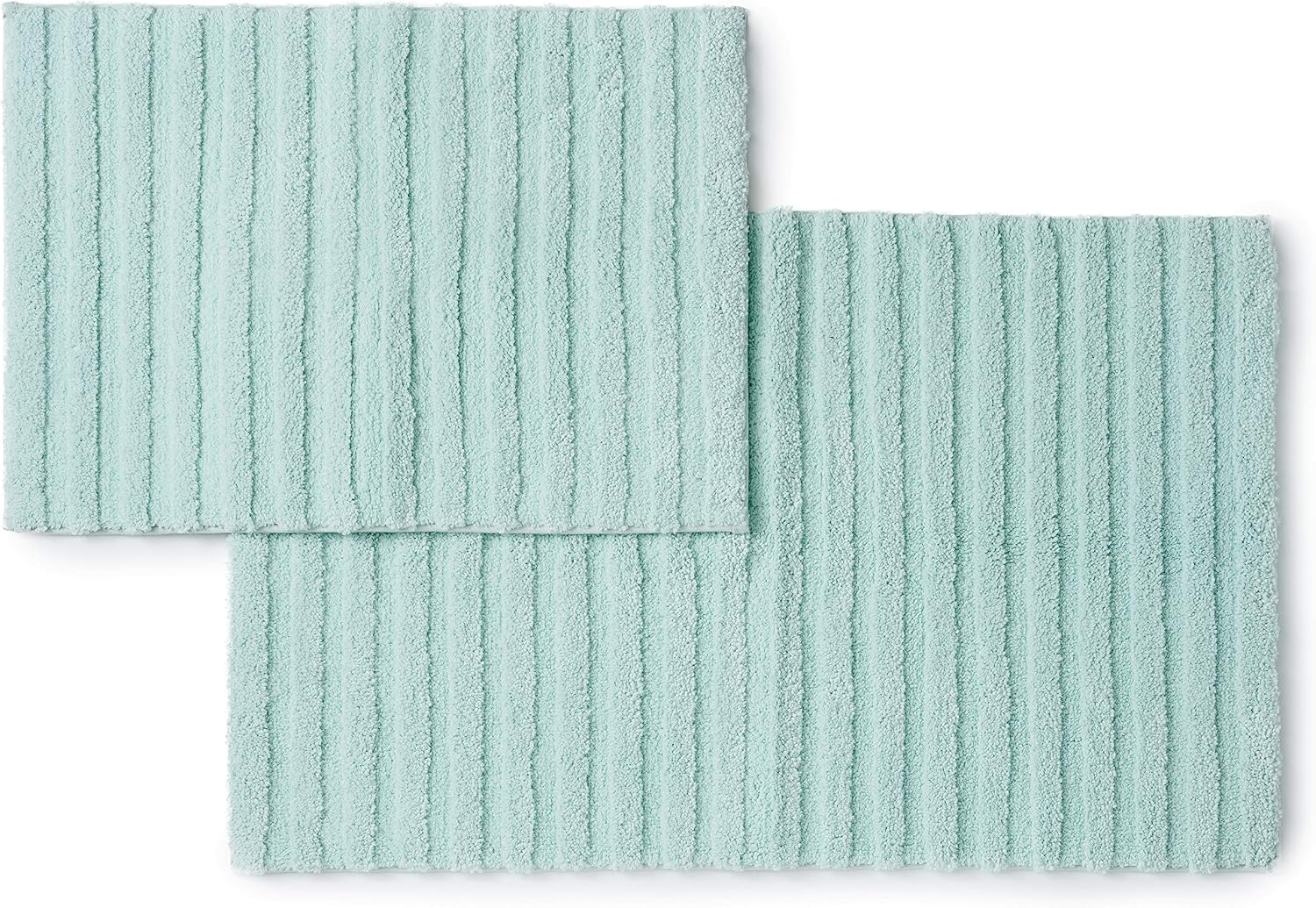 Welhome 100% Microfiber Drylon Bath Mat Rug | Aqua | 17" x 24", 20" x 34"| Textured Stripe Design | Super Absorbent | Soft | Quick Dry | Durable | Hotel Spa Bathroom Collection