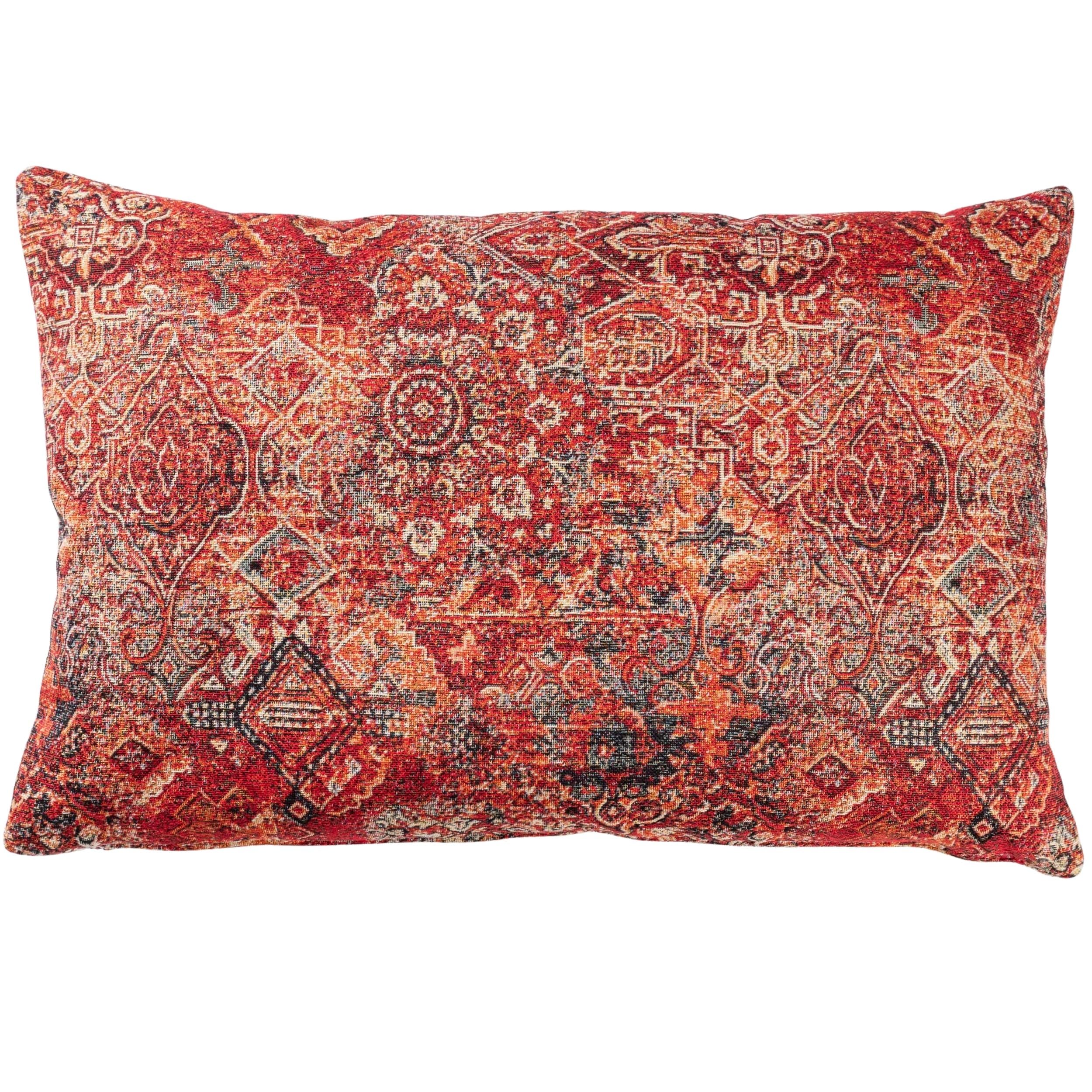 Linen Loft Red Persia Tapestry Xl Rectangular Cushion. Warm Tones In Grey And Brown Geometric Regal Print. 23X15 Xl Rectangle Cushion Cover