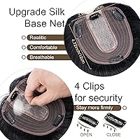 Vista 4 de SEGO Peluquín para mujeres, cabello humano real sin flequillo, 130% de densidad, base de seda de 10 * 12 cm, cabello Remy con clip, piezas