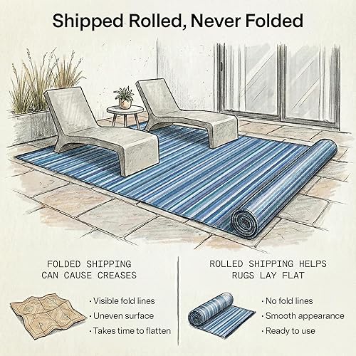 Miniatura 4 de Fab Habitat - Tapete de plástico reciclado para exteriores, impermeable, resistente a la decoloración y a las arrugas, a rayas, para patio, terraza