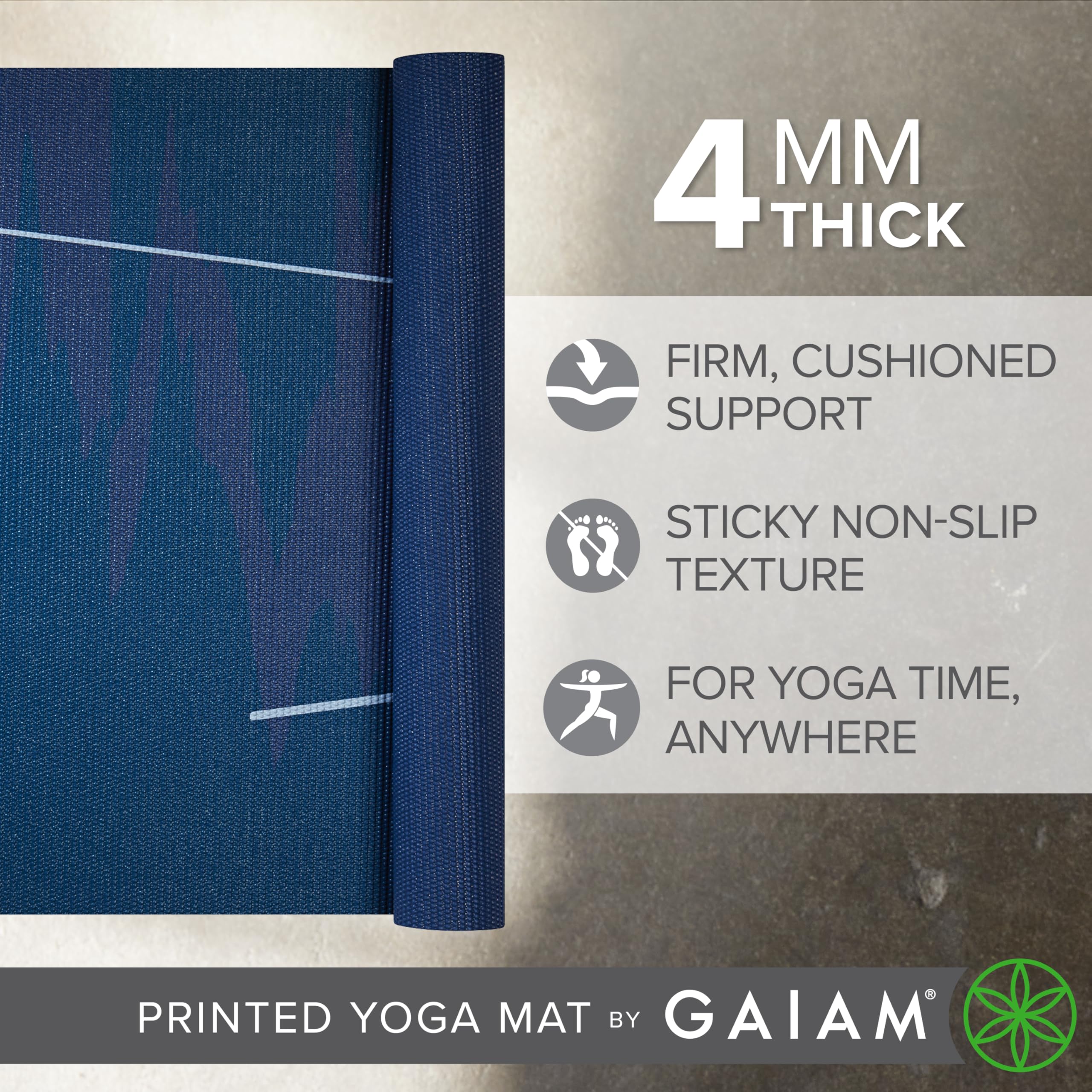 Gaiam Tapis de yoga antidérapant de 4 mm pour tous les types de yoga, pilates et exercices au sol – Marée au clair de lune