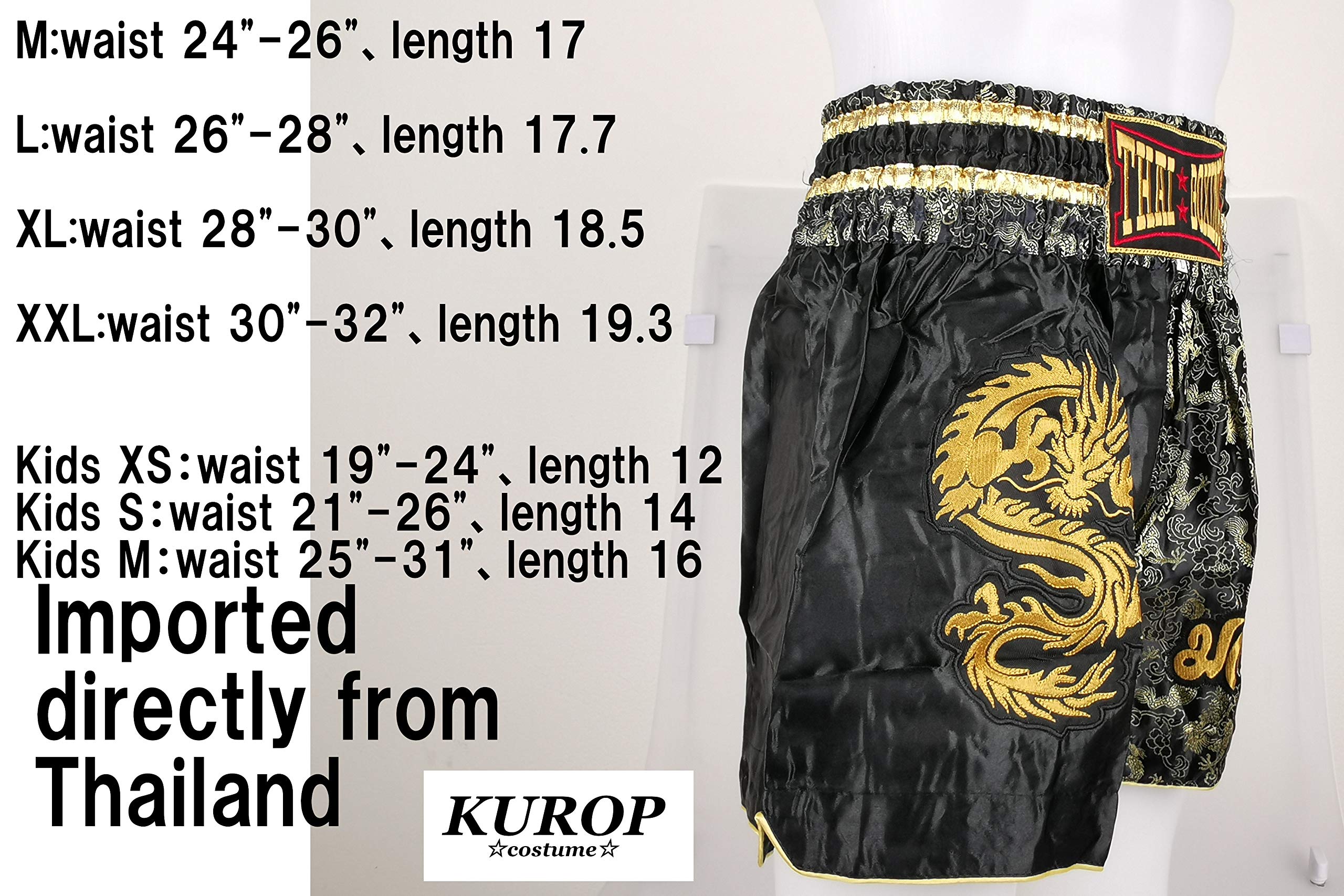 Kurop - Pantalones cortos de boxeo para Muay Thai - Negro - X-Large