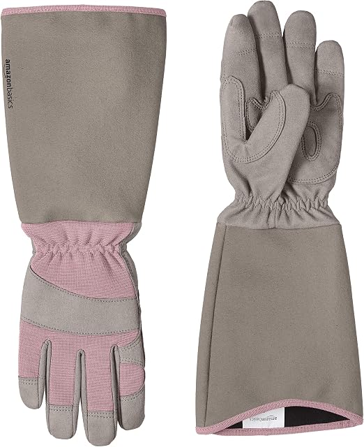 Amazon Basics Rose Pruning Thorn Proof Gardening Gloves with Forearm Protection, Pink, L
