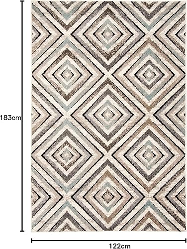 Miniatura 8 de SAFAVIEH Amsterdam Collection - Alfombra de área de 9 x 12 pies, color crema y beige, diseño geométrico de diamante, no desprende pelusa y de fácil