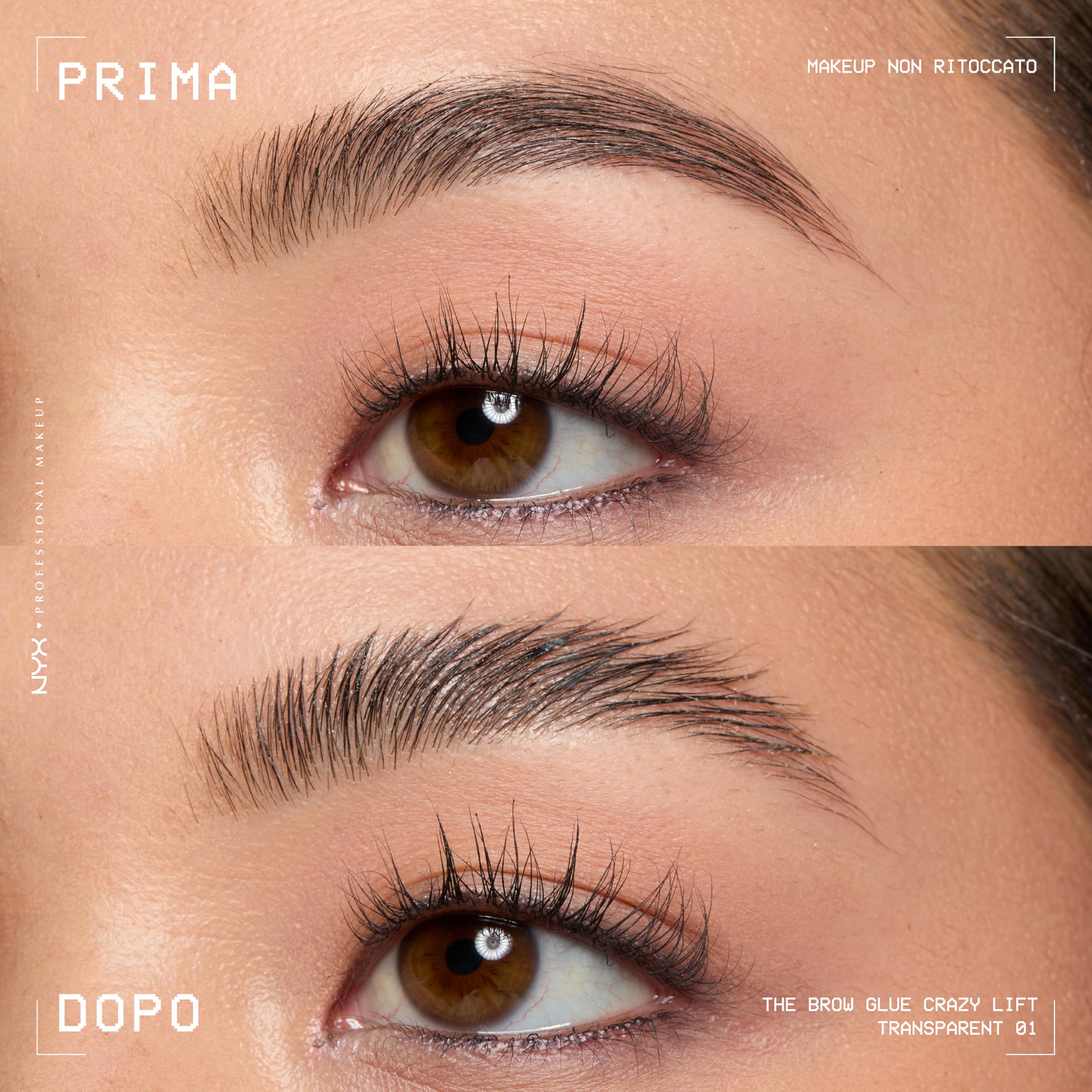 NYX Professional Makeup The Brow Glue Crazy Lift Gel Sopracciglia, Sopracciglia Effetto Laminazione e Fissate, Fino a 24h di Tenuta, Resistente al Sudore, Formula Vegana, 7 ml