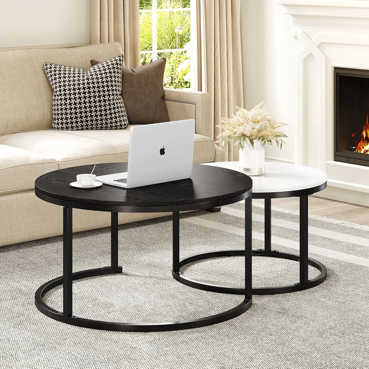 Amazon.com: Modern Nesting Round Coffee Table Set of 2 for Living Room ...