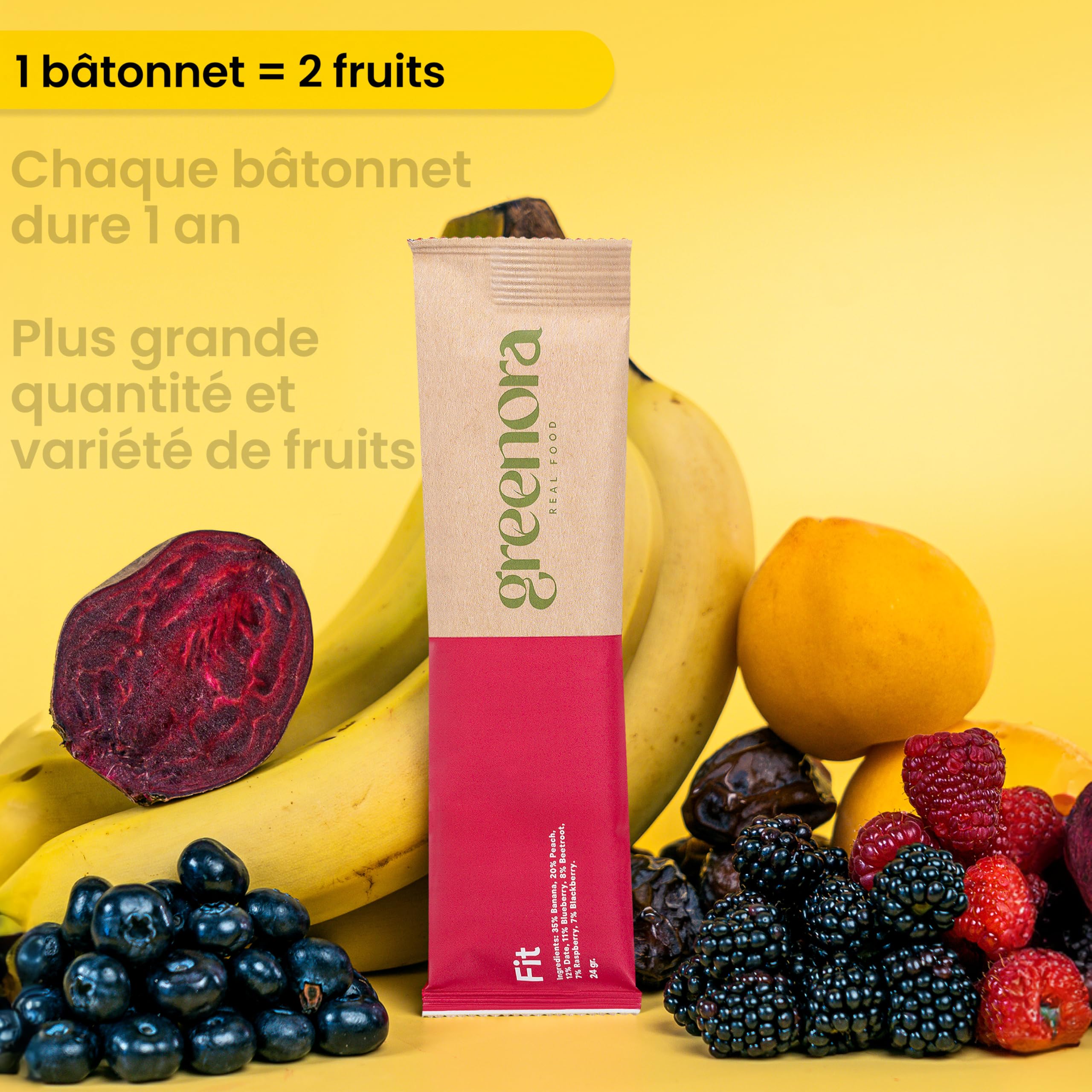 GREENORA Shaker + Smoothie Bowl Fruits Lyophilisés Poudre 100% Naturel. Banane Pêche Datte Myrtilles Betterave Framboise. Séchée Déshydratée. 4x24g