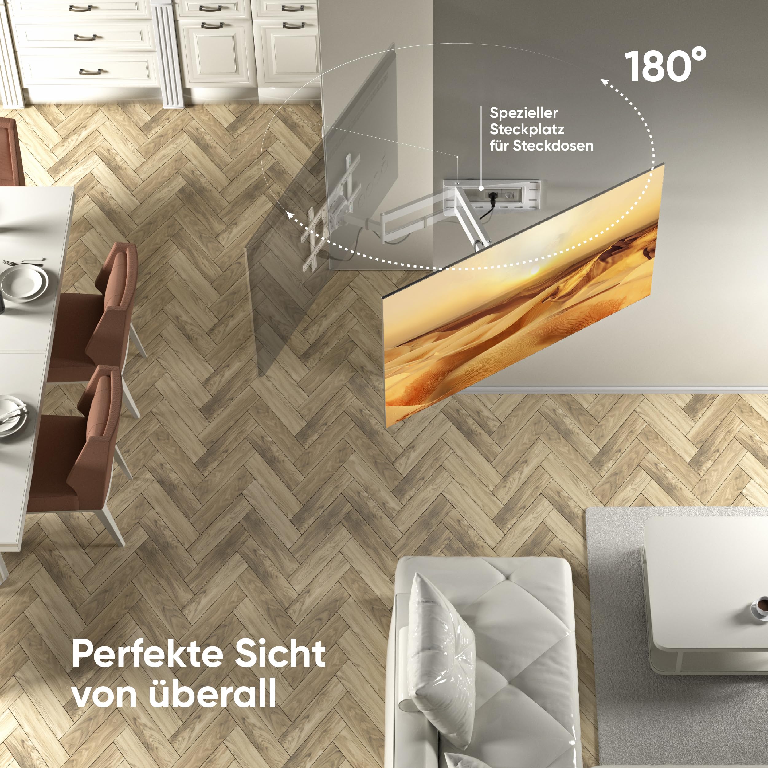 ONKRON TV Wandhalterung schwenkbar 40-75", bis 68 kg, VESA 600x400, M7L-W | Fernseher Halterung mit langem Arm, 11-71,1 cm ausziehbar, in Weiß, neigbar; für Nischen, helle Wohnräume, Büros & Hotels