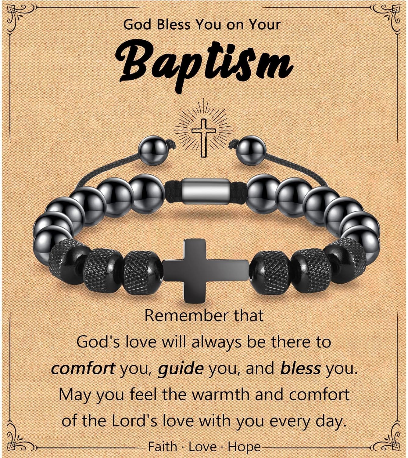 Leyung Religious Cross Bracelet for Boys Men, Easter Basket Stuffers for Teens Adults, Baptism Confirmation First Communion Christmas Christian Gifts for Teenage Boys
