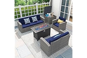 JOIVI 8 Piece Backyard Furniture Set with Fire Pit Table
