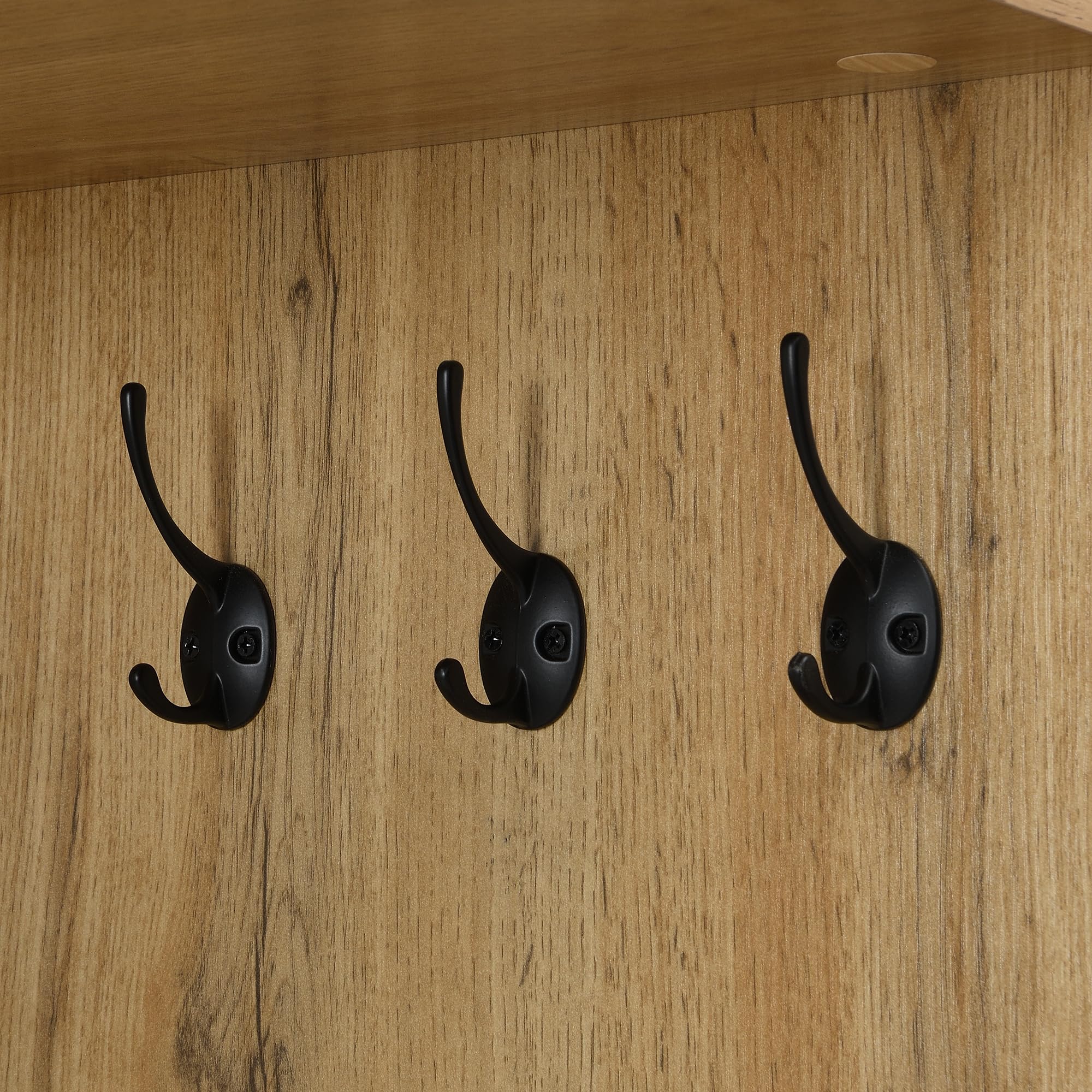 Set appendiabiti con 5 ganci appendiabiti, specchio, scarpiera, armadio a muro con ripiani superiori, cassetti, ripiani superiori, panca appendiabiti da corridoio (nero + naturale)