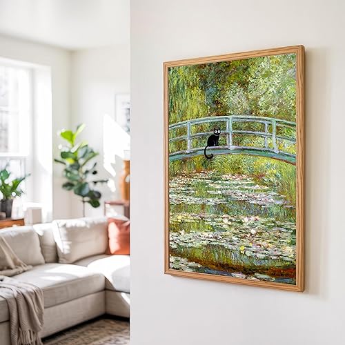 Miniatura 3 de Divertido arte de pared de gato negro, arte de Monet, decoración de pared de gato de lirio de agua, impresión de póster divertido de gatos negros