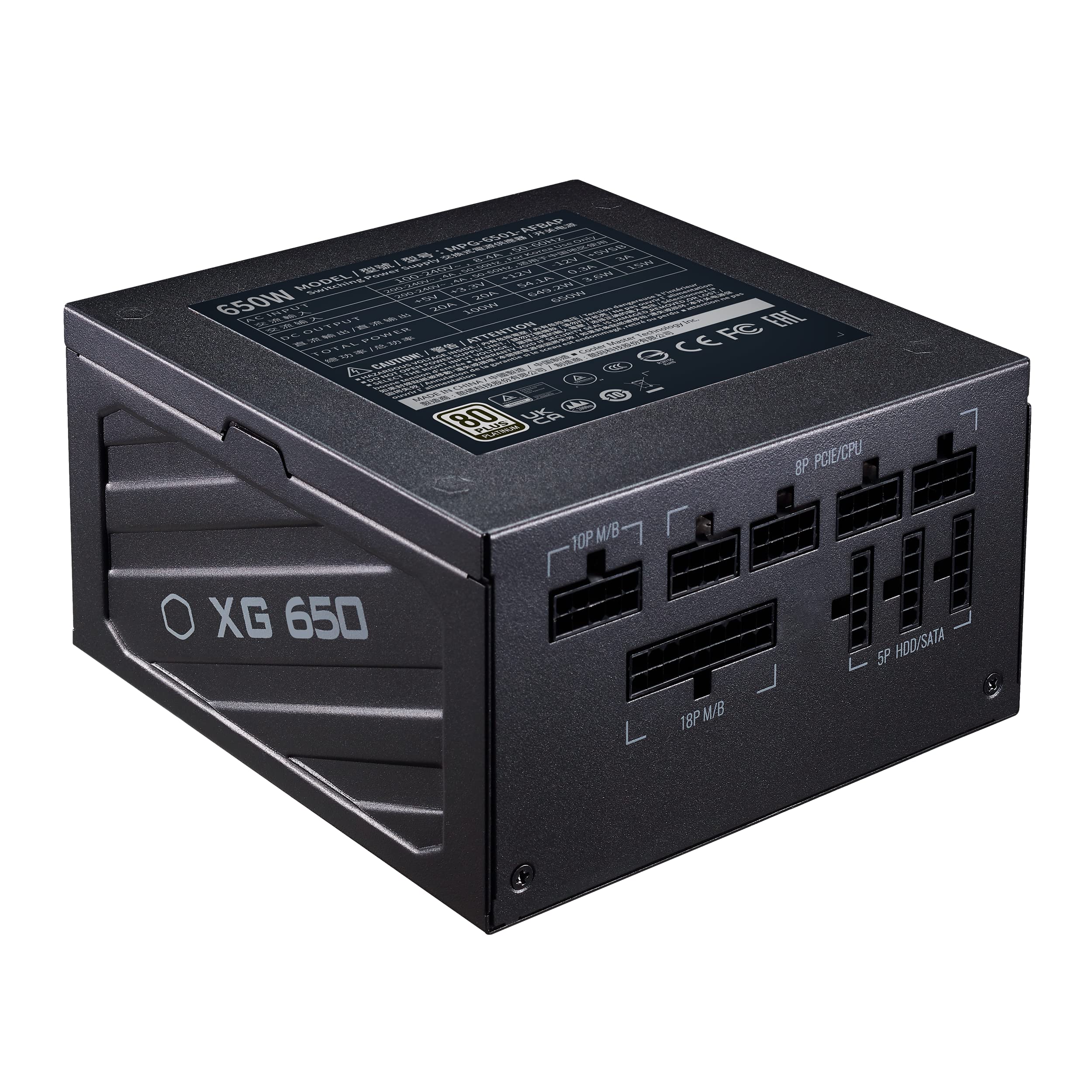 Alimentatore Cooler Master XG650 Platinum (EU): 80 PLUS Platinum (+92% di Efficienza) 650W, Completamente Modulare, Condensatori 100% Giapponesi, Ventola FDB da 135mm - 10 Anni di Garanzia