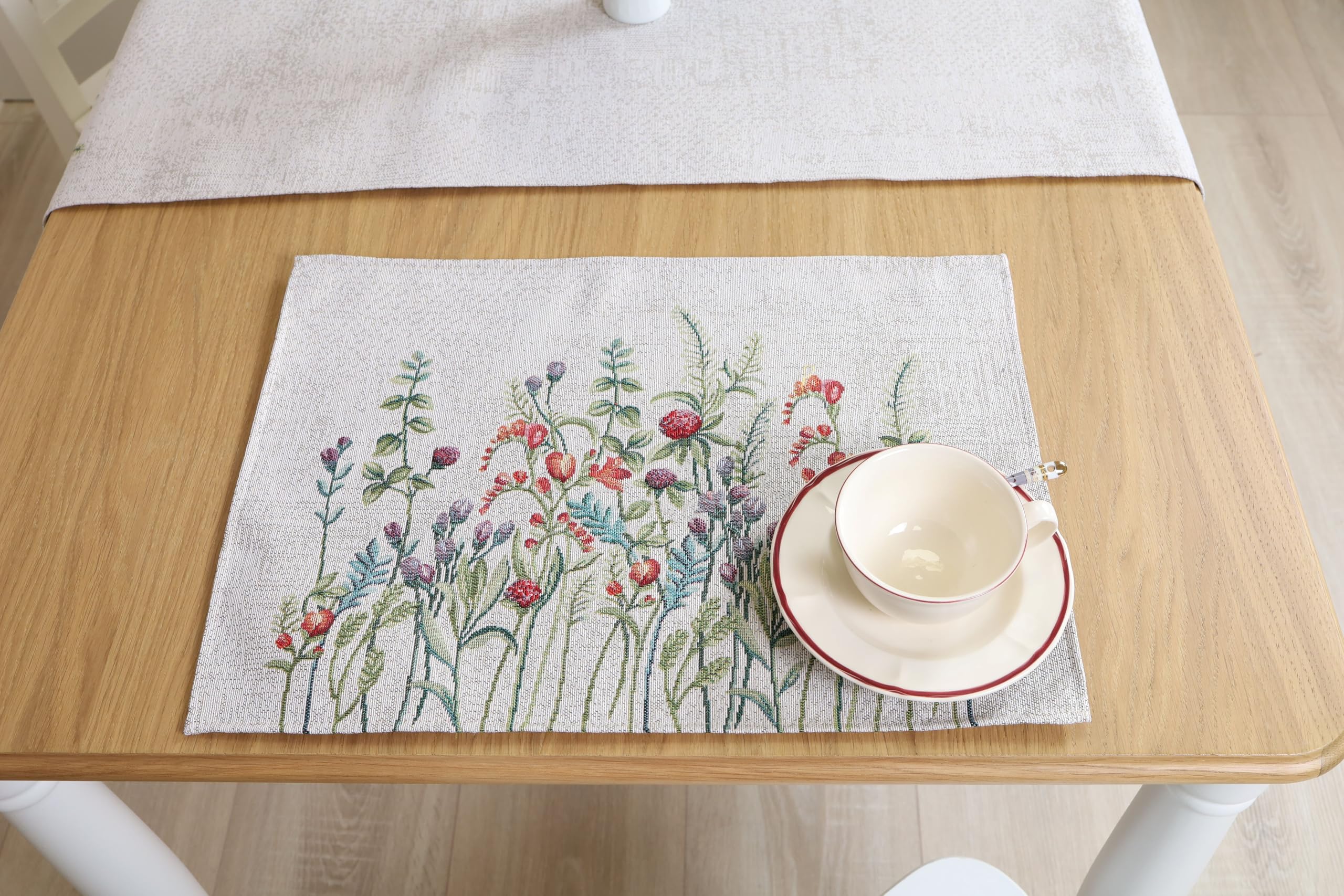 Tischsets Platzsets Abwaschbar 12er Set, 35x45 cm, Platzdeckchen Stoff 100% Jacquard Gobelin, Untersetzer Teller Hochwertige Wiederverwendbare für Hochzeit, Geburtstag, Küchen, Cafe - Grasland