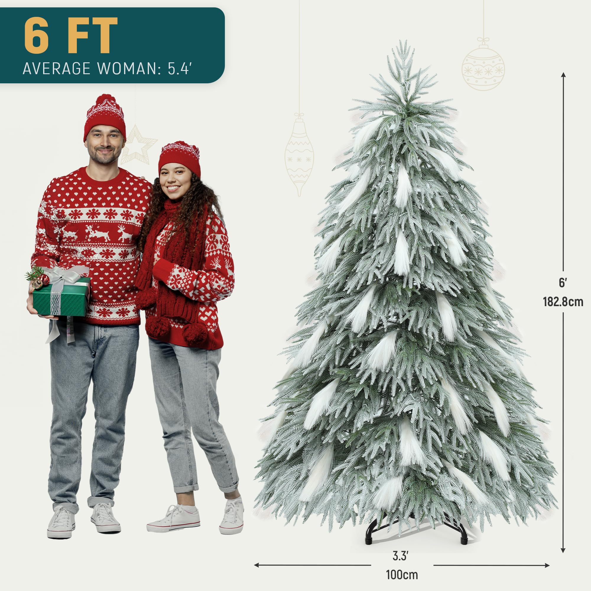 YITAHOME Árbol de Navidad artificial de 183 cm con plumas, de polietileno, con 30 plumas blancas, 355 ramas, 400 ledes de color blanco cálido, flocado verde, para salón, oficina, decoración de fiestas