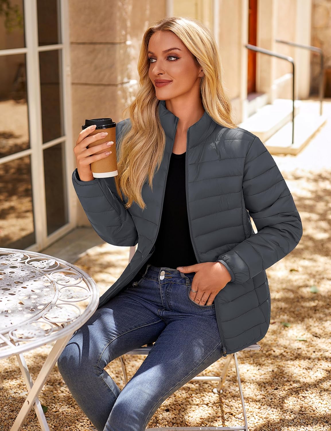 YUCOLEN Women's Puffer Jacket Quilted Winter Coat Padded Stand Collar Full-zip Warm Lightweight Puffer Coats - Image 3