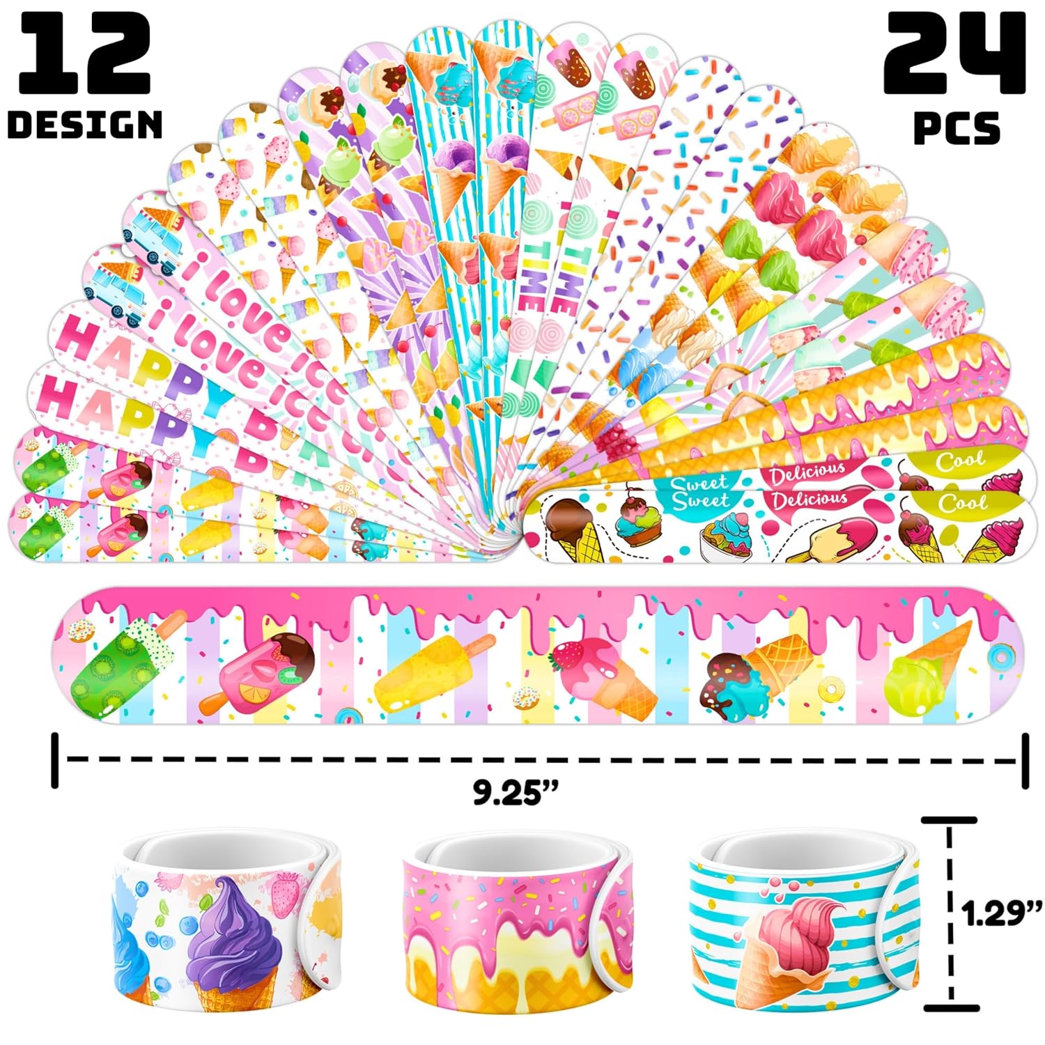 72PCS Ice Cream Party Favors Decorations, Tattoos & Slap Bracelets Sweet image 3