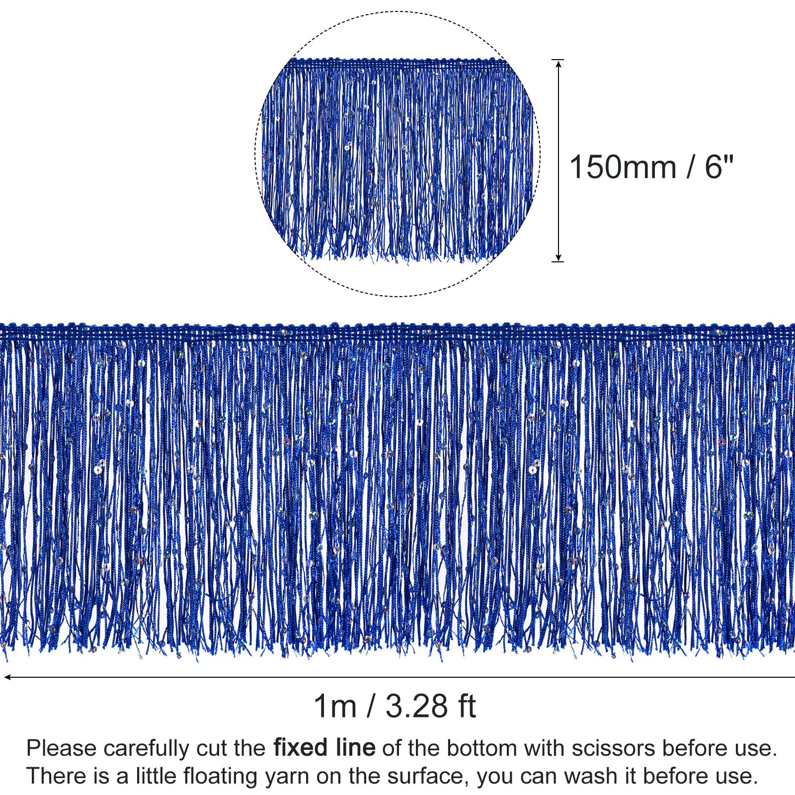 Nastro Frangia Con Paillettes Blu – 1 Metro X 15 Cm, Scintillante E Flessibile, Per Costumi, Abiti E Decorazioni Fai-da-te